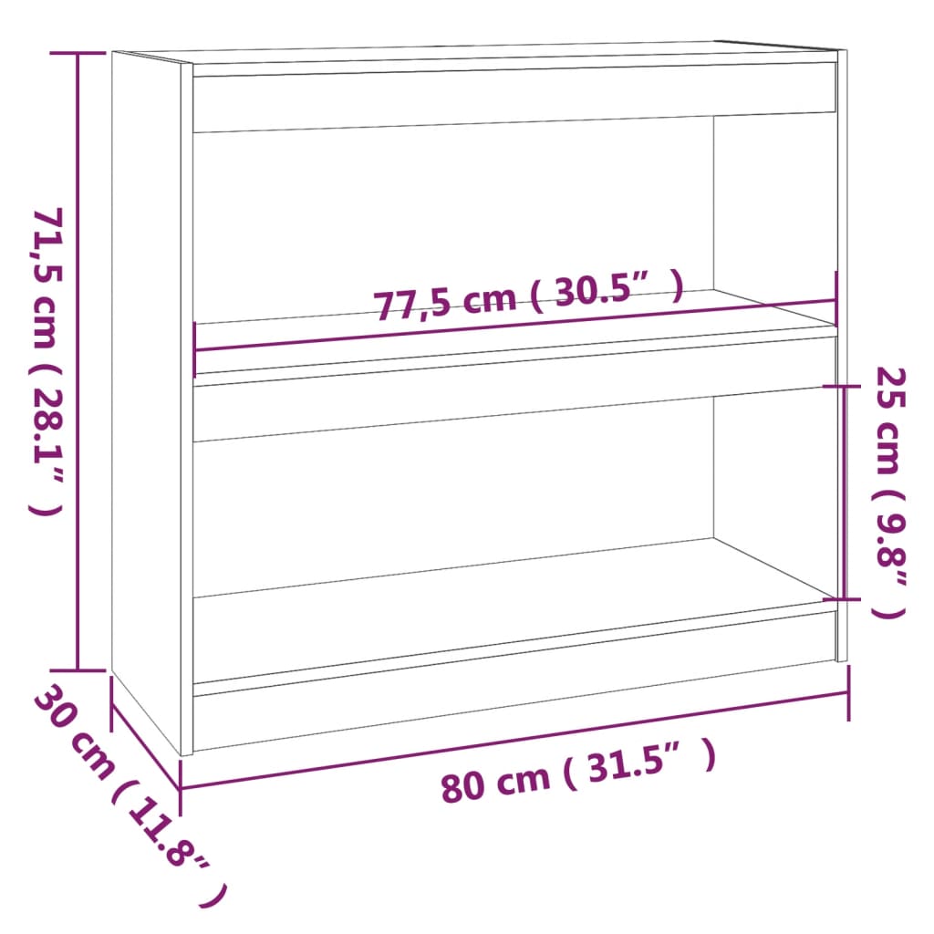 Boekenkast/kamerscherm 80x30x71,5 cm massief grenenhout grijs