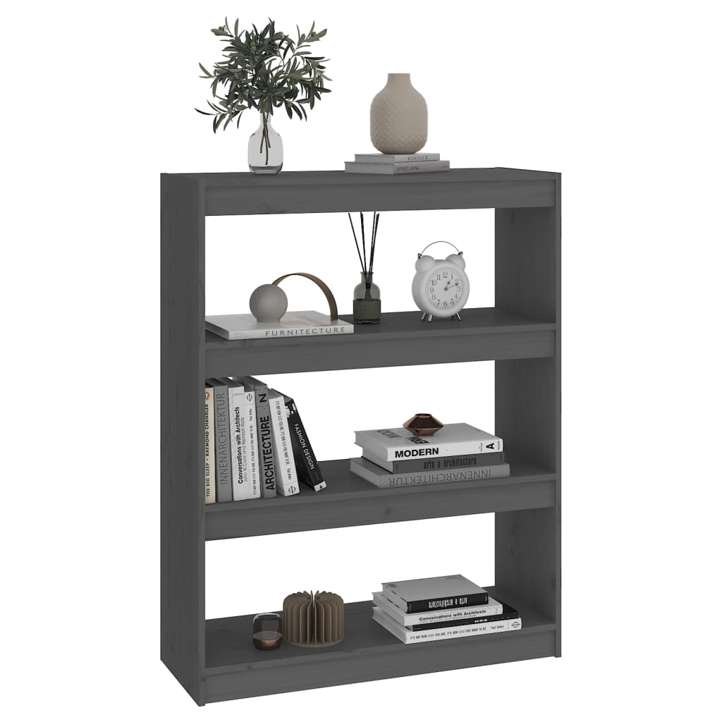 Boekenkast/kamerscherm 80x30x103,5 cm massief grenenhout grijs