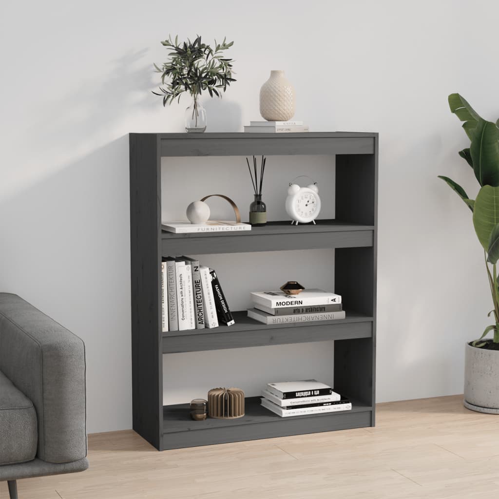 Boekenkast/kamerscherm 80x30x103,5 cm massief grenenhout grijs