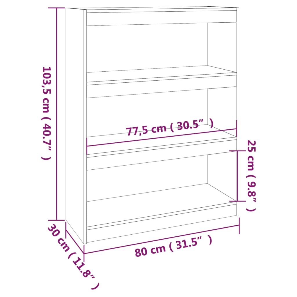 Boekenkast/kamerscherm 80x30x103,5 cm massief grenenhout grijs