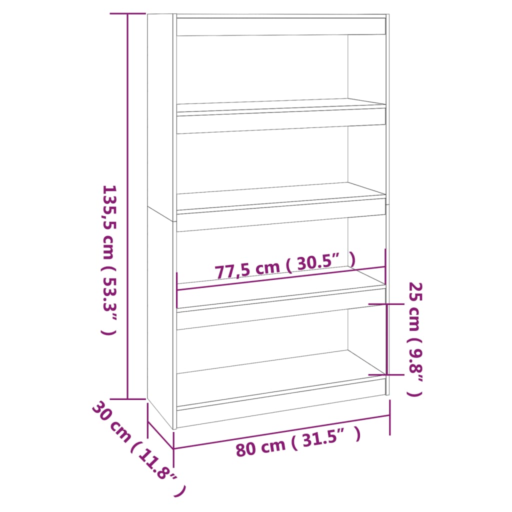 Boekenkast/kamerscherm 80x30x135,5 cm massief grenenhout wit