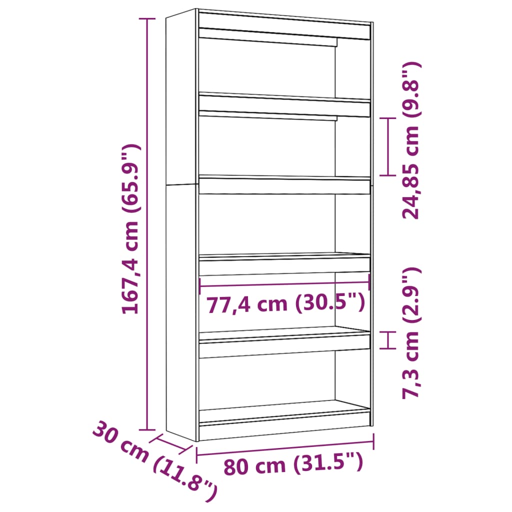 Boekenkast/kamerscherm 80x30x167,4 cm massief grenenhout wit