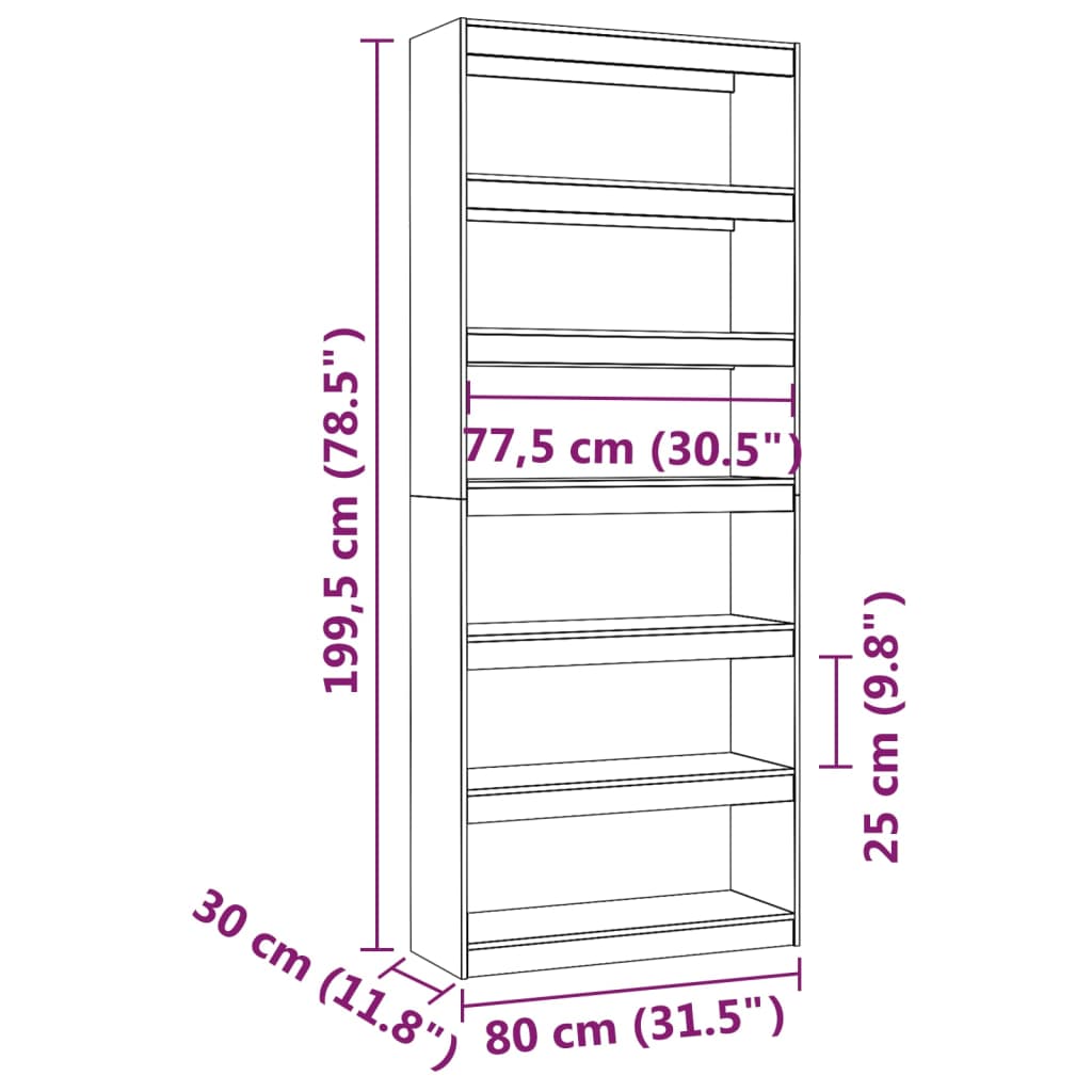 Boekenkast/kamerscherm 80x30x199,5 cm massief grenenhout wit