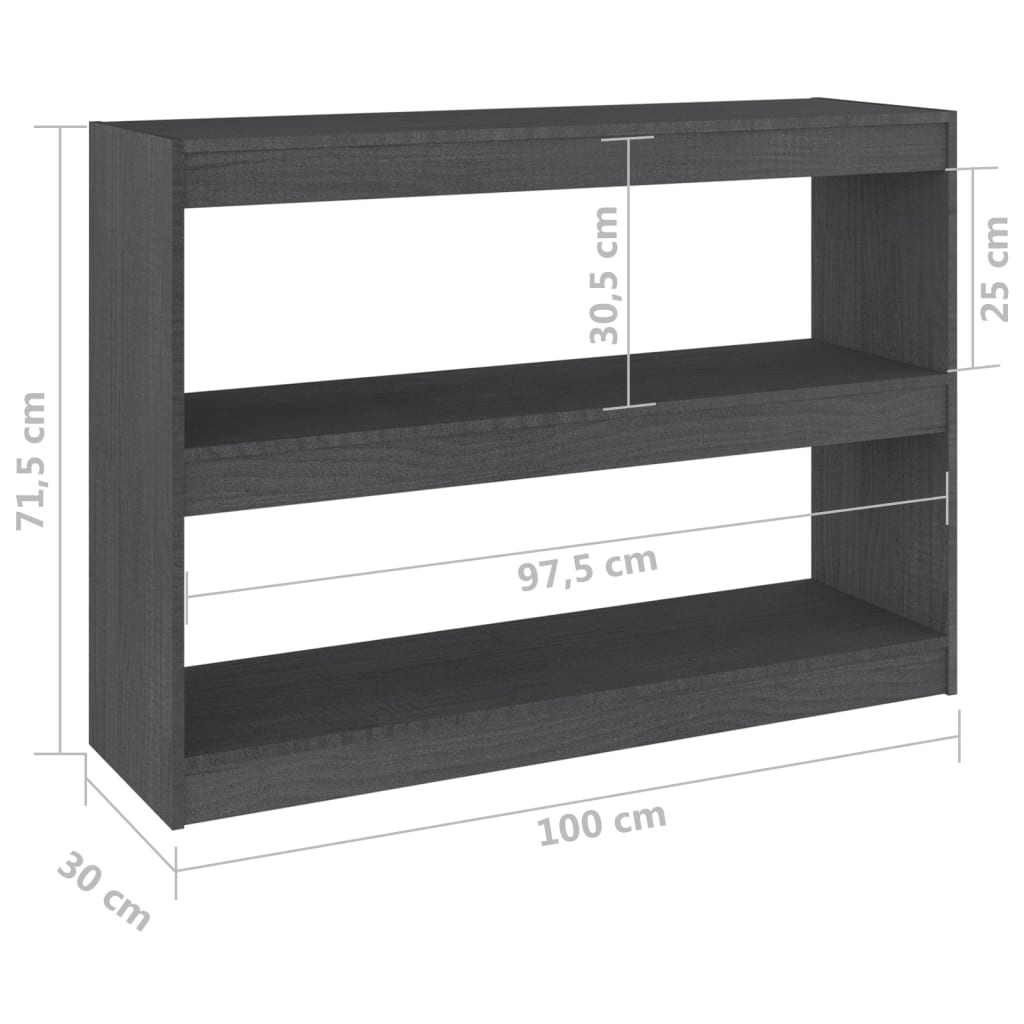 Boekenkast/kamerscherm 100x30x71,5 cm grenenhout grijs