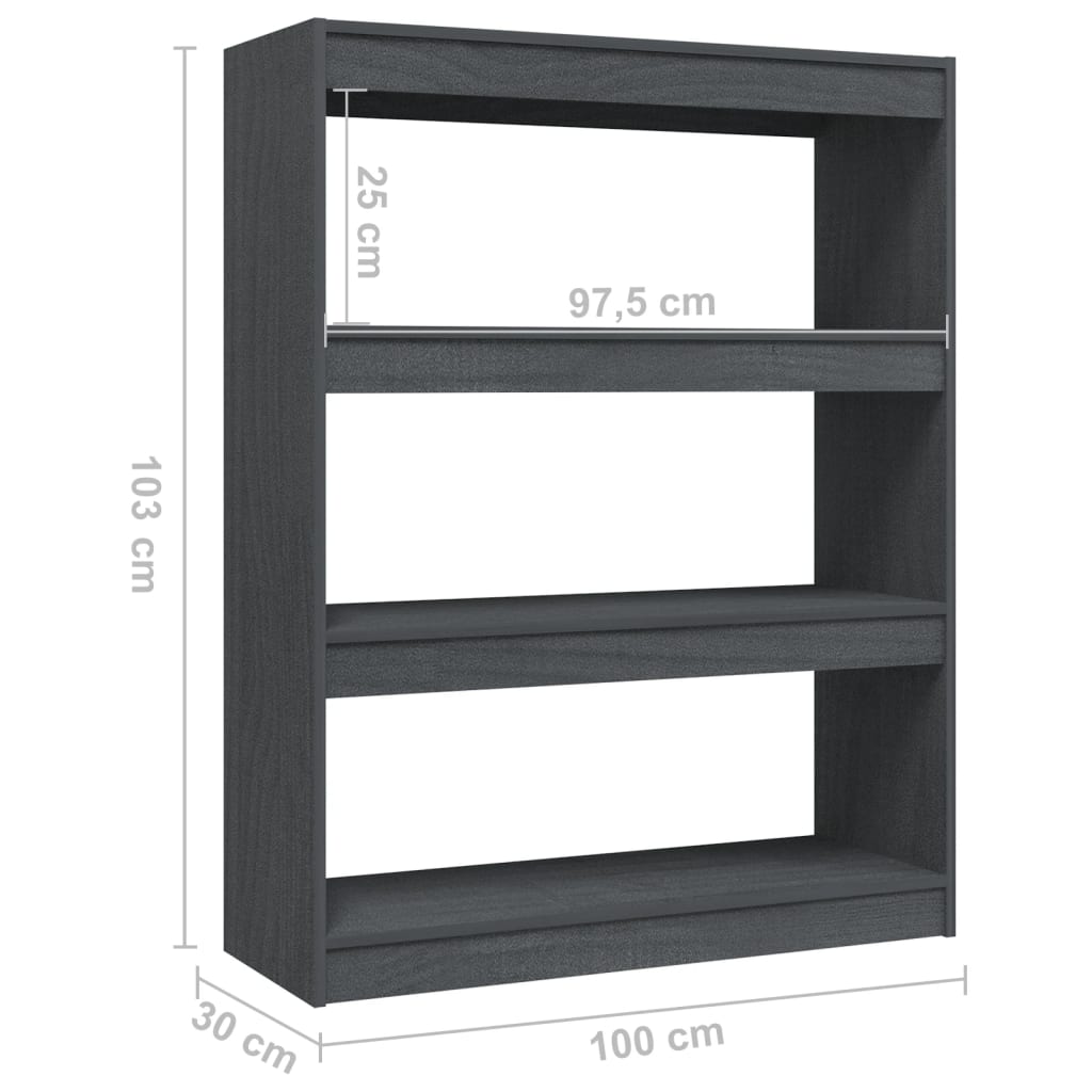 Boekenkast/kamerscherm 100x30x103 cm massief grenenhout grijs