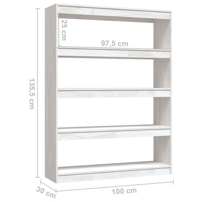 Boekenkast/kamerscherm 100x30x135,5 cm massief grenenhout wit