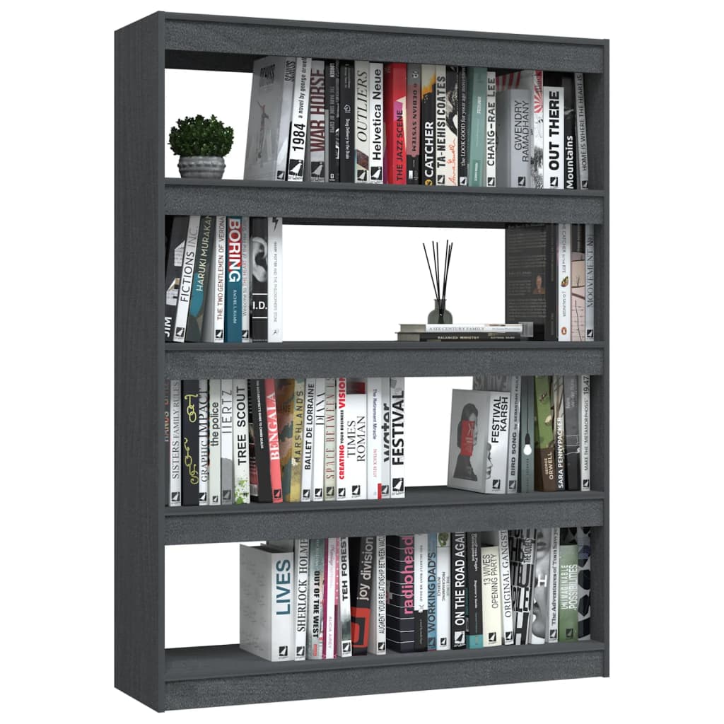 Boekenkast/kamerscherm 100x30x135,5 cm massief grenenhout grijs