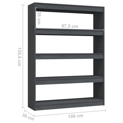 Boekenkast/kamerscherm 100x30x135,5 cm massief grenenhout grijs