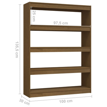 Boekenkast/kamerscherm 100x30x135,5 cm grenenhout honingbruin