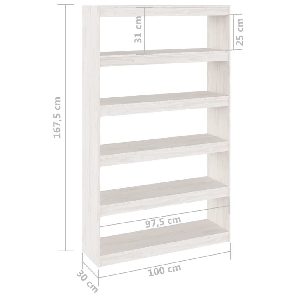 Boekenkast/kamerscherm 100x30x167,5 cm massief grenenhout wit