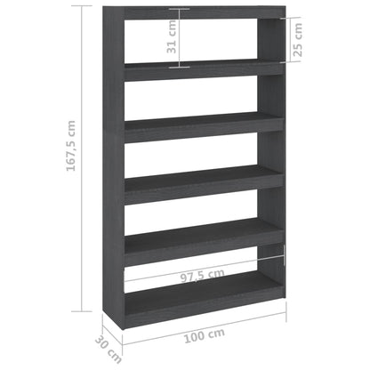 Boekenkast/kamerscherm 100x30x167,5 cm massief grenenhout grijs