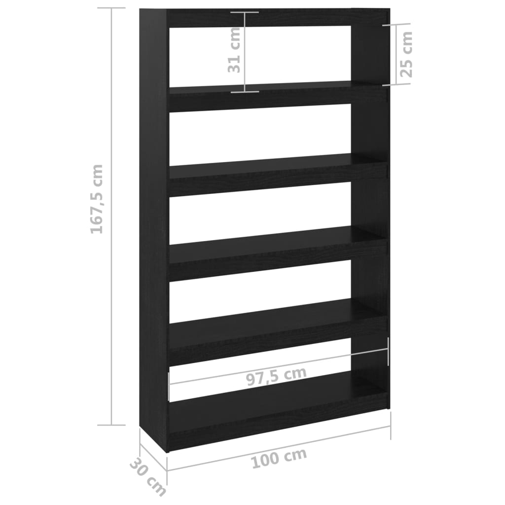 Boekenkast/kamerscherm 100x30x167,5 cm massief grenenhout zwart