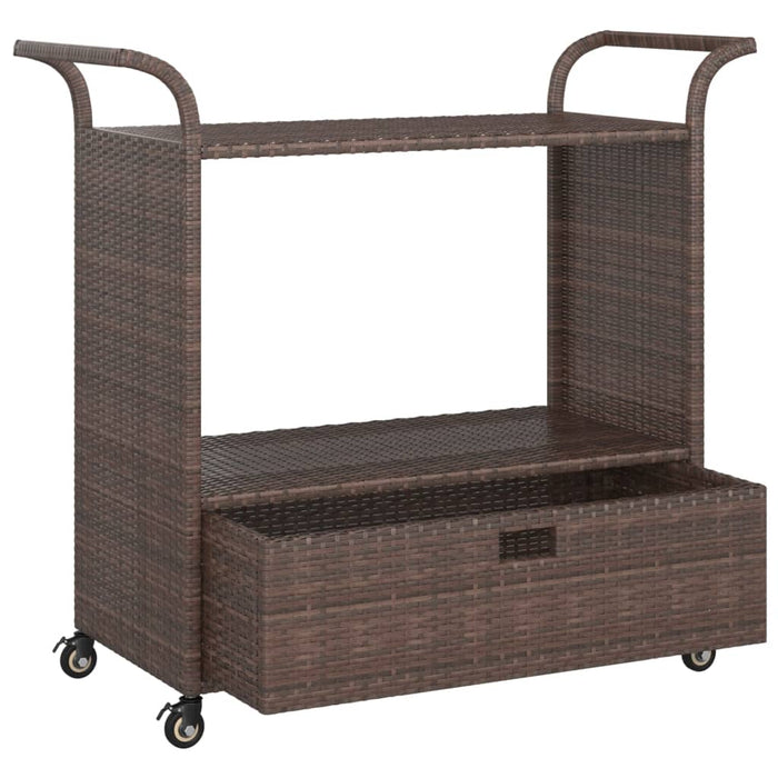 Serveerwagen met lade 100x45x97 cm poly rattan bruin