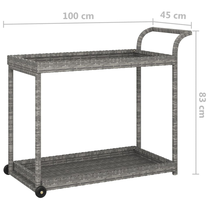 Serveerwagen 100x45x83 cm poly rattan grijs