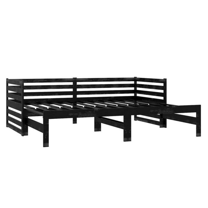 Bedbank uitschuifbaar massief grenenhout zwart 2x(90x200) cm