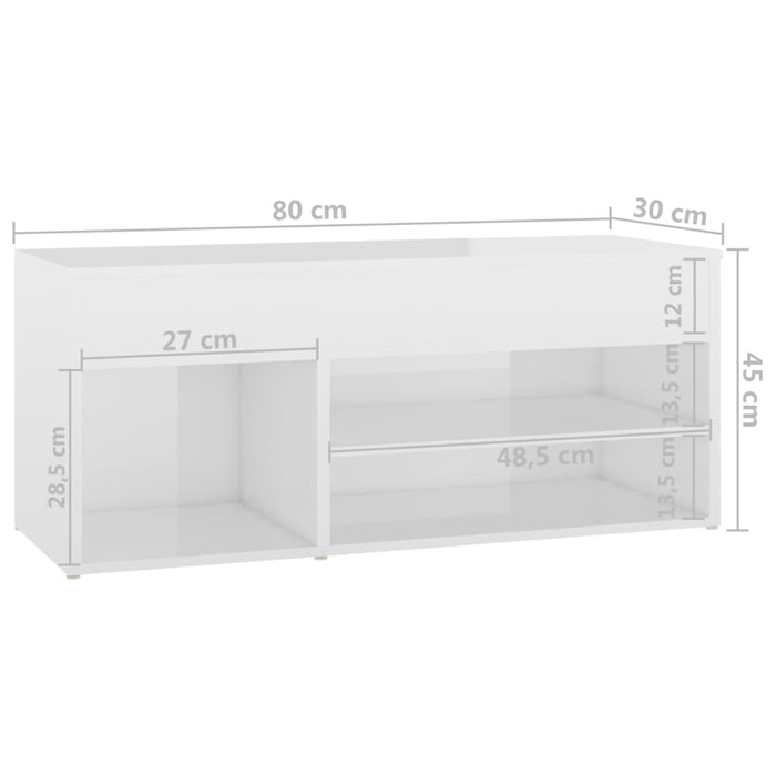 Schoenenbank 80x30x45 cm spaanplaat hoogglans wit