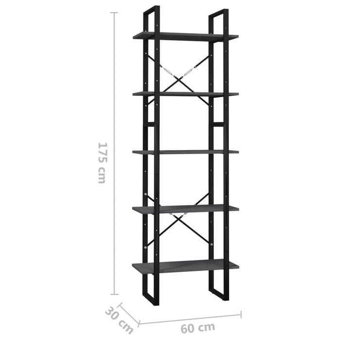 Boekenkast met 5 schappen 60x30x175 cm grenenhout grijs