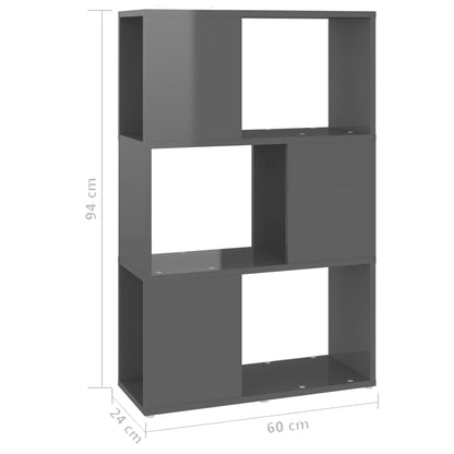 Boekenkast/kamerscherm 60x24x94 cm spaanplaat hoogglans grijs