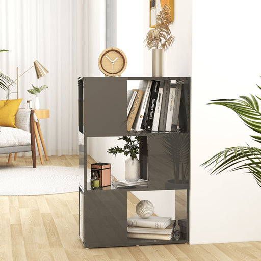 Boekenkast/kamerscherm 60x24x94 cm spaanplaat hoogglans grijs