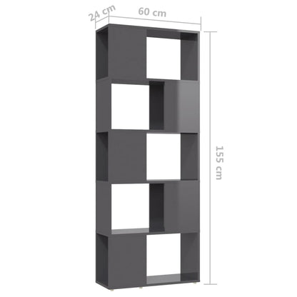 Boekenkast/kamerscherm 60x24x155 cm hoogglans grijs