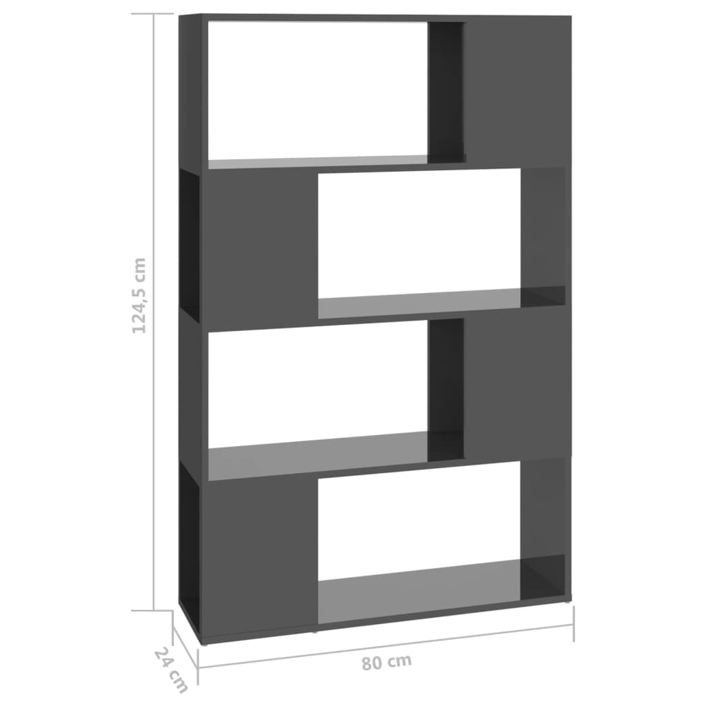 Boekenkast/kamerscherm 80x24x124,5 cm hoogglans grijs