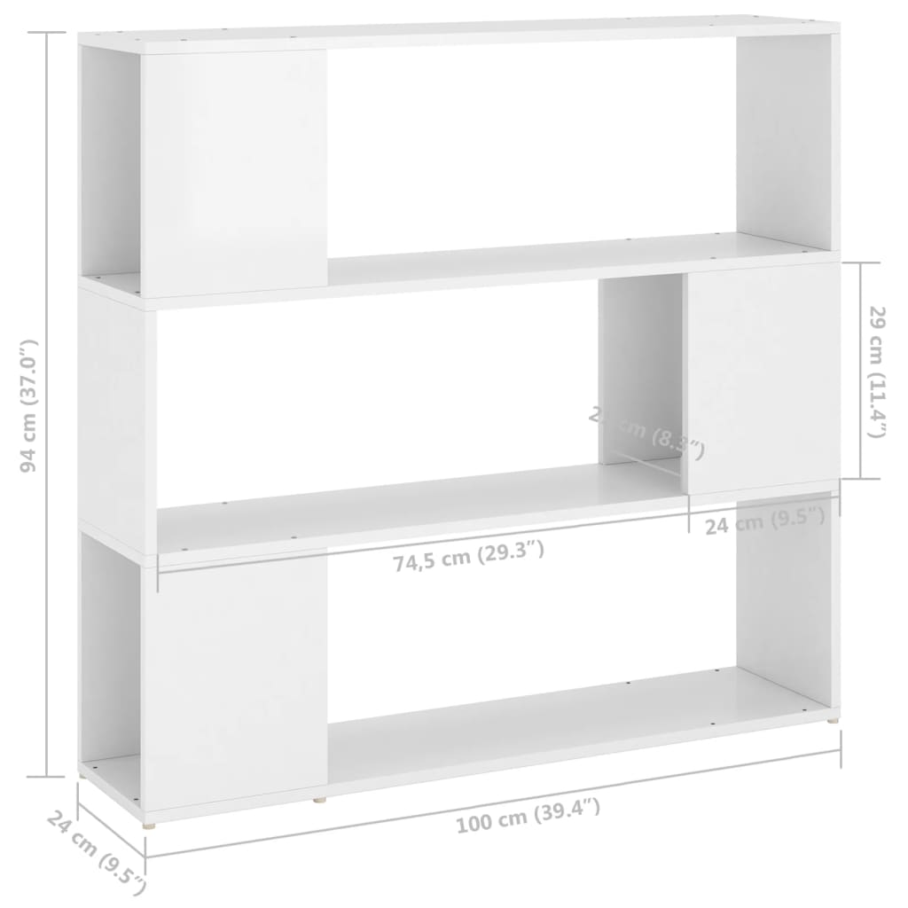 Boekenkast/kamerscherm 100x24x94 cm hoogglans wit