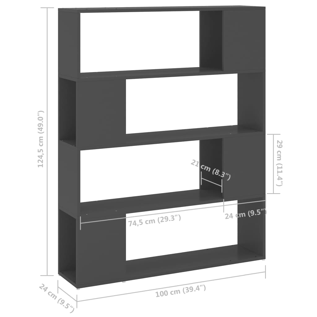 Boekenkast/kamerscherm 100x24x124 cm grijs