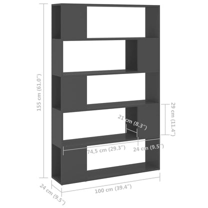 Boekenkast/kamerscherm 100x24x155 cm spaanplaat grijs