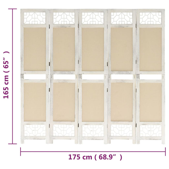 Kamerscherm met 5 panelen 175x165 cm stof crèmekleurig