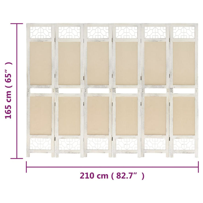 Kamerscherm met 6 panelen 210x165 cm stof crèmekleurig