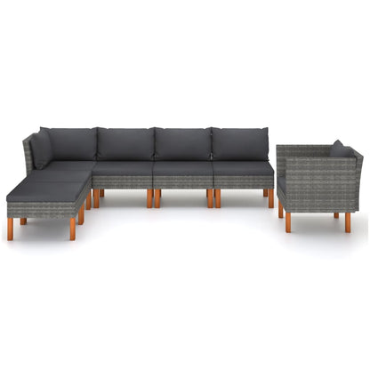 7-delige Loungeset poly rattan en eucalyptushout grijs