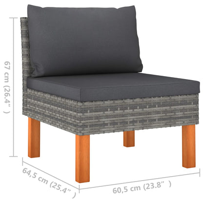 7-delige Loungeset poly rattan en eucalyptushout grijs