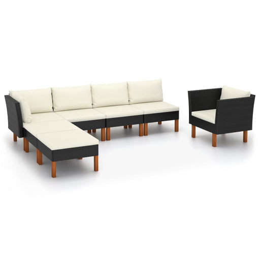 7-delige Loungeset poly rattan en eucalyptushout zwart