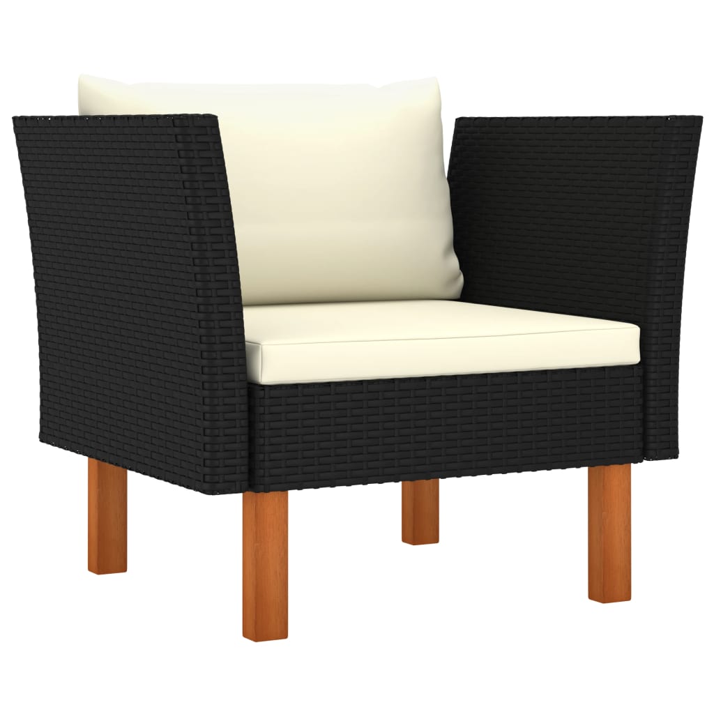 7-delige Loungeset poly rattan en eucalyptushout zwart