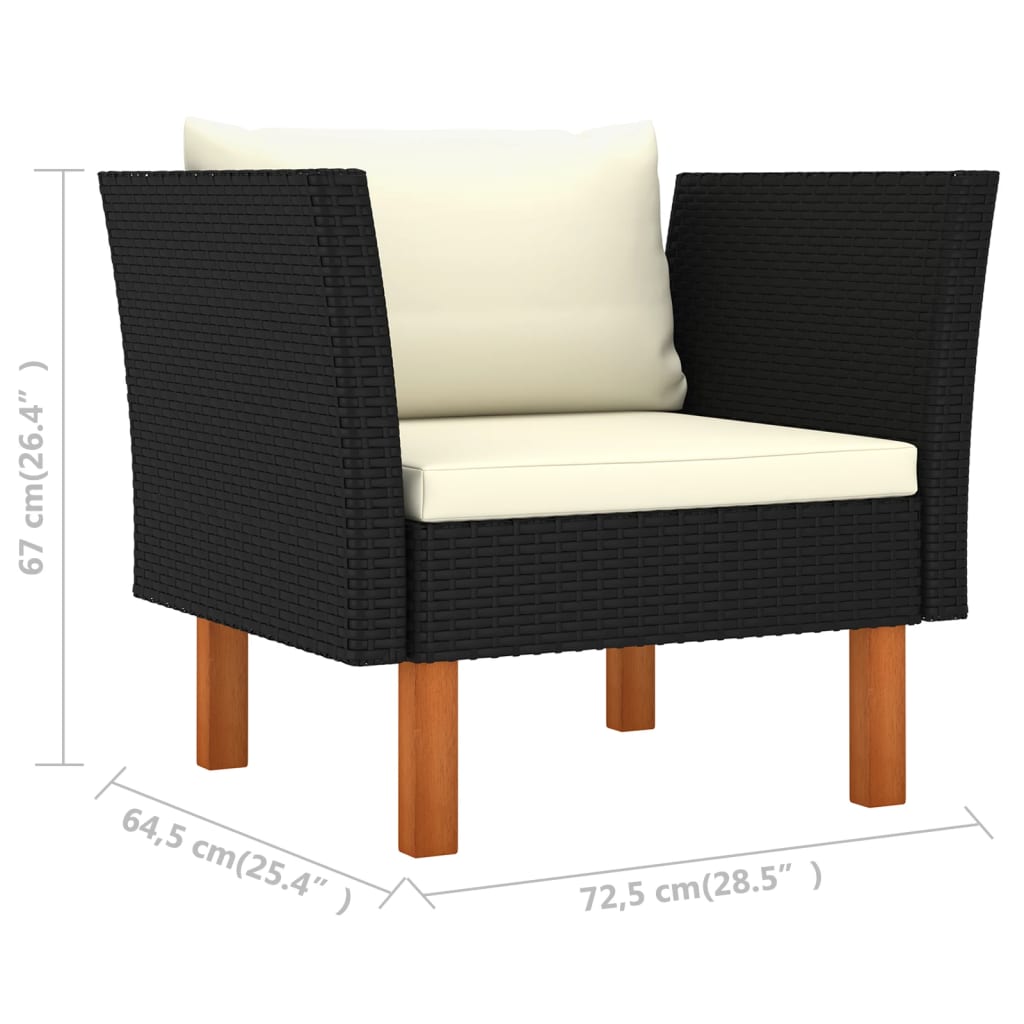 7-delige Loungeset poly rattan en eucalyptushout zwart