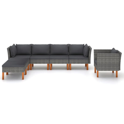 7-delige Loungeset poly rattan en eucalyptushout grijs