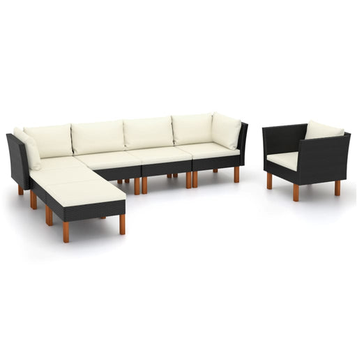 7-delige Loungeset poly rattan en eucalyptushout zwart