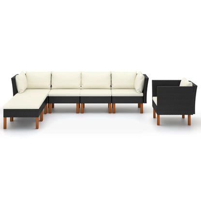 7-delige Loungeset poly rattan en eucalyptushout zwart