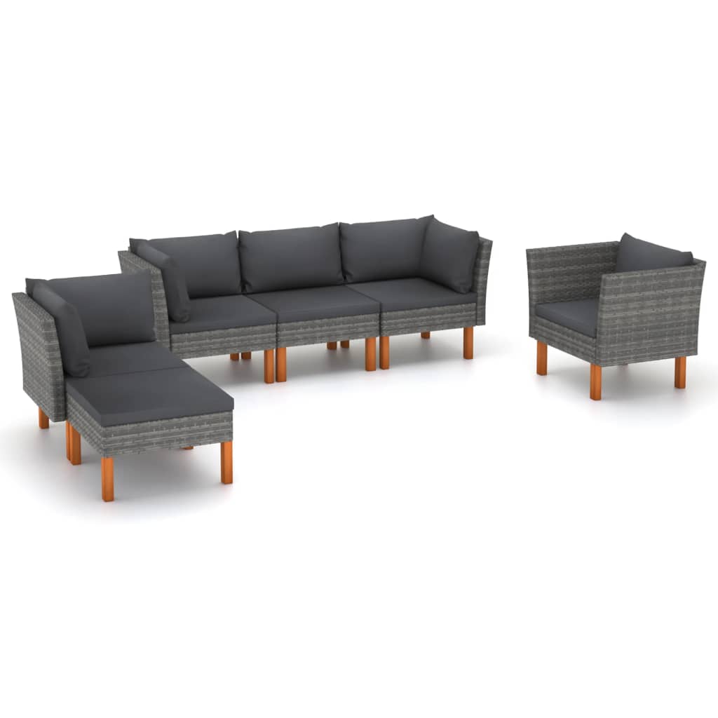 6-delige Loungeset poly rattan en eucalyptushout grijs