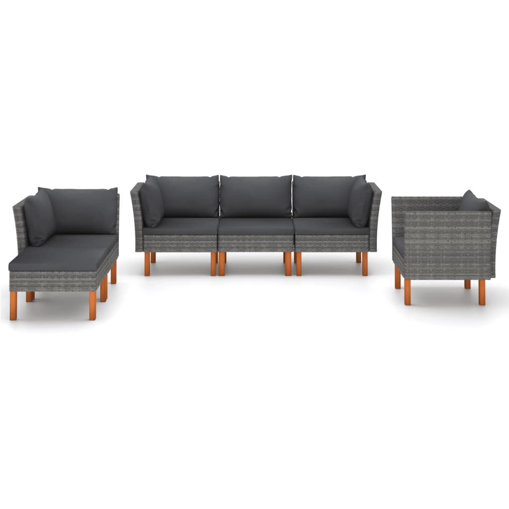 6-delige Loungeset poly rattan en eucalyptushout grijs