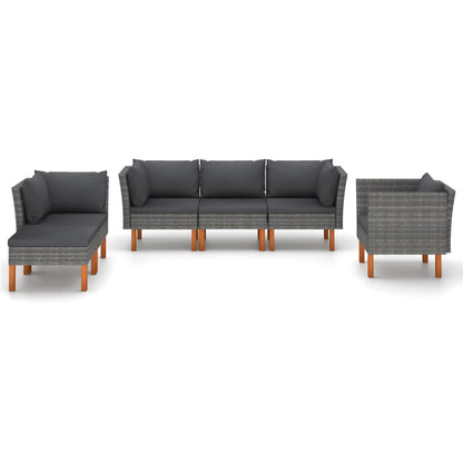 6-delige Loungeset poly rattan en eucalyptushout grijs