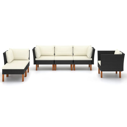 6-delige Loungeset poly rattan en eucalyptushout zwart