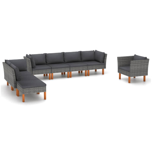 8-delige Loungeset poly rattan en eucalyptushout grijs