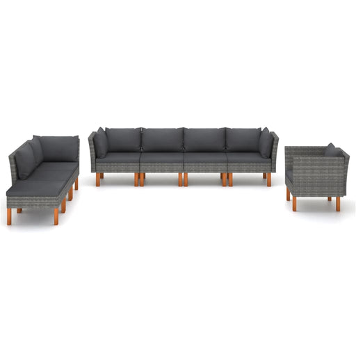 8-delige Loungeset poly rattan en eucalyptushout grijs