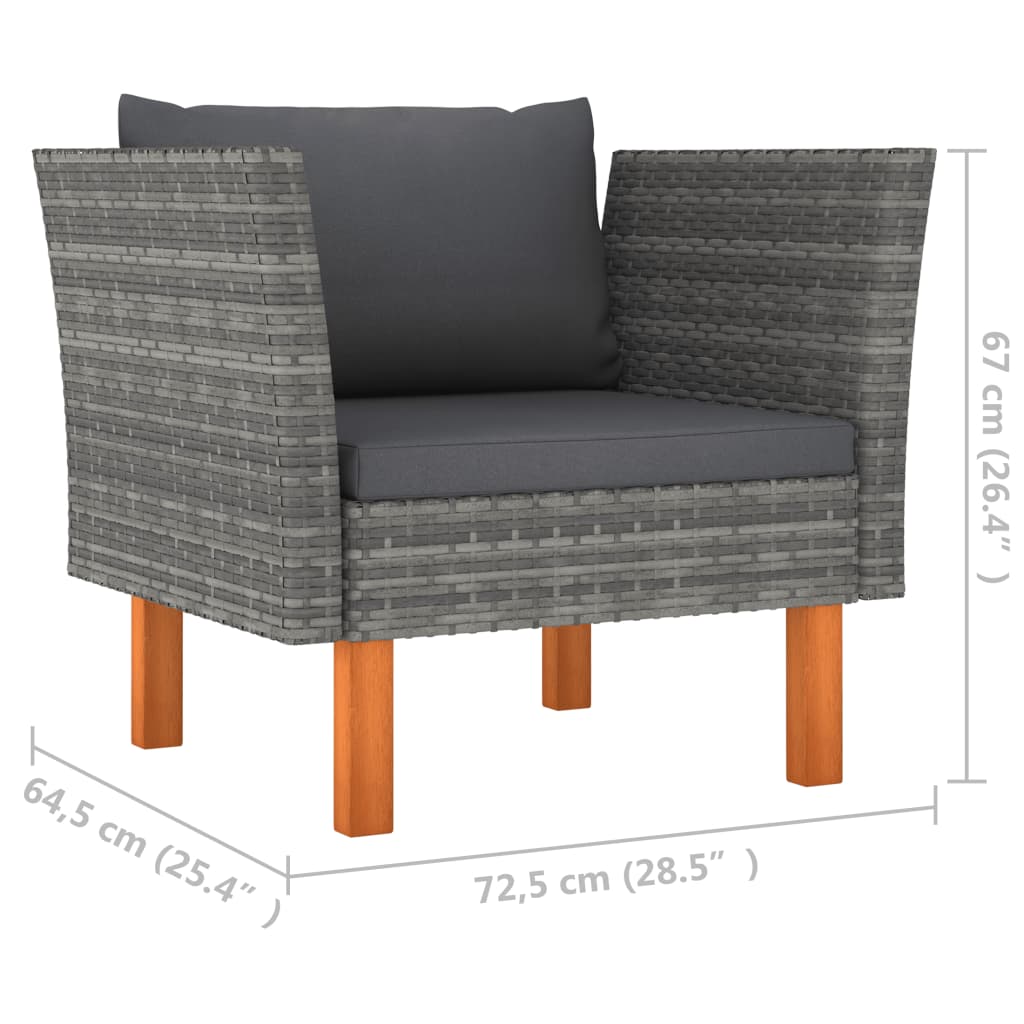 8-delige Loungeset poly rattan en eucalyptushout grijs