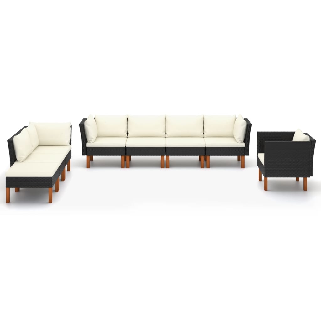 8-delige Loungeset poly rattan en eucalyptushout zwart