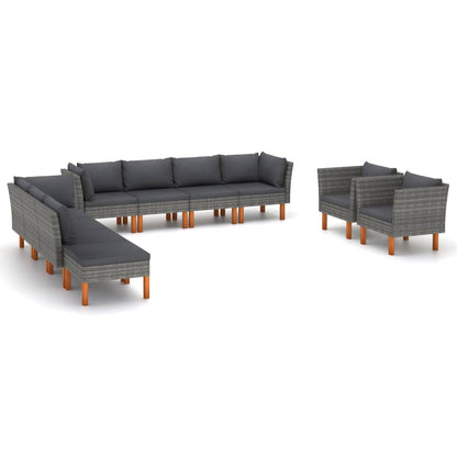 10-delige Loungeset poly rattan en eucalyptushout grijs