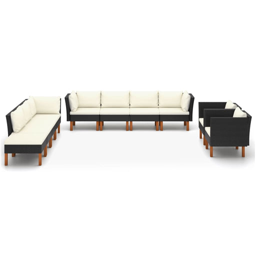 10-delige Loungeset poly rattan en eucalyptushout zwart