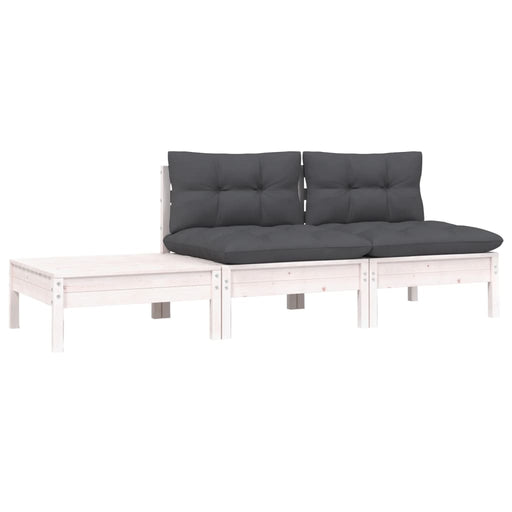 3-delige Loungeset met kussens massief grenenhout wit