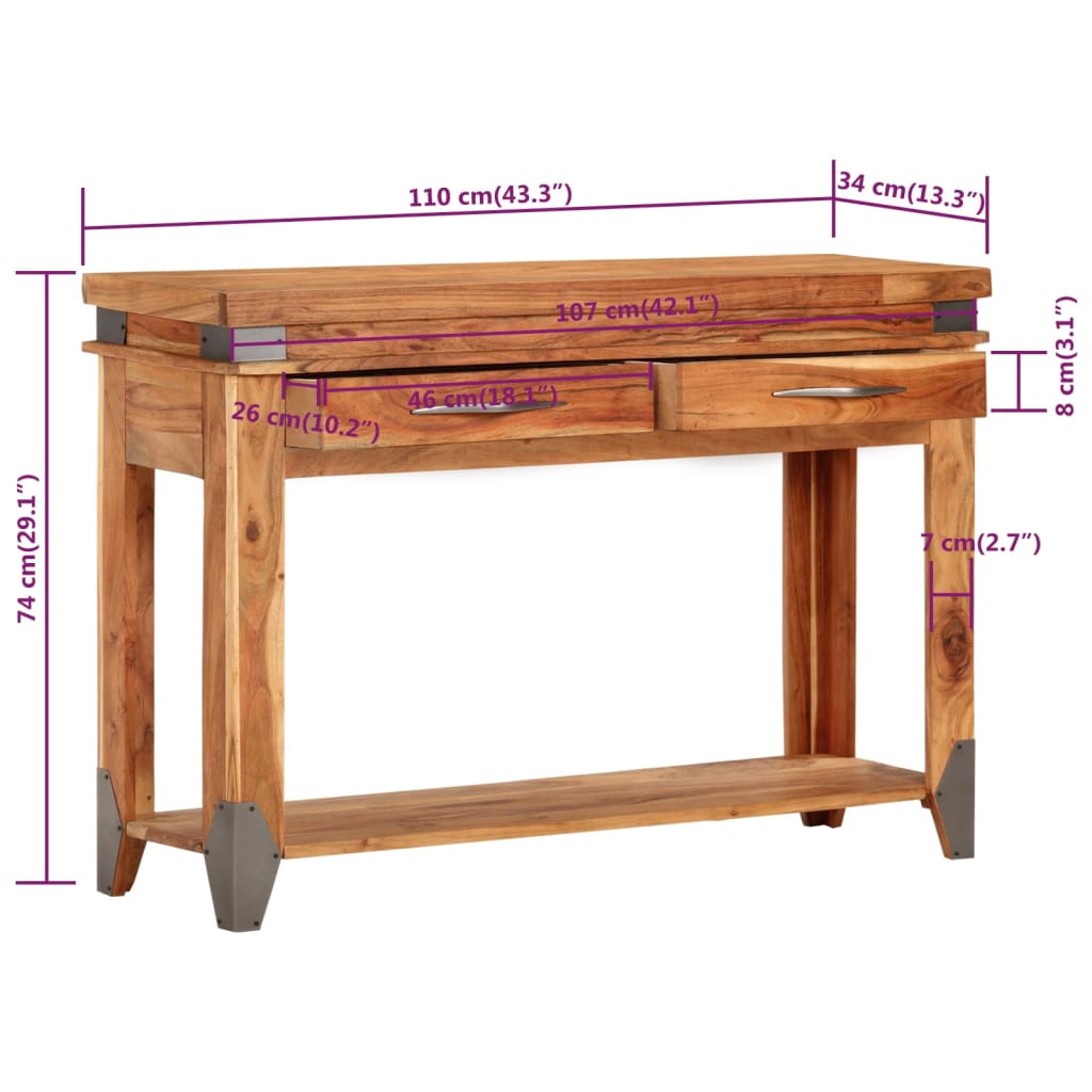 Wandtafel 110x34x74 cm massief acaciahout